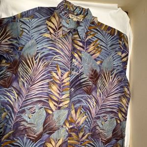 Tori Richard 2XL (XXL) Hawaiian Shirt Blue w/Fern/Plant Pattern